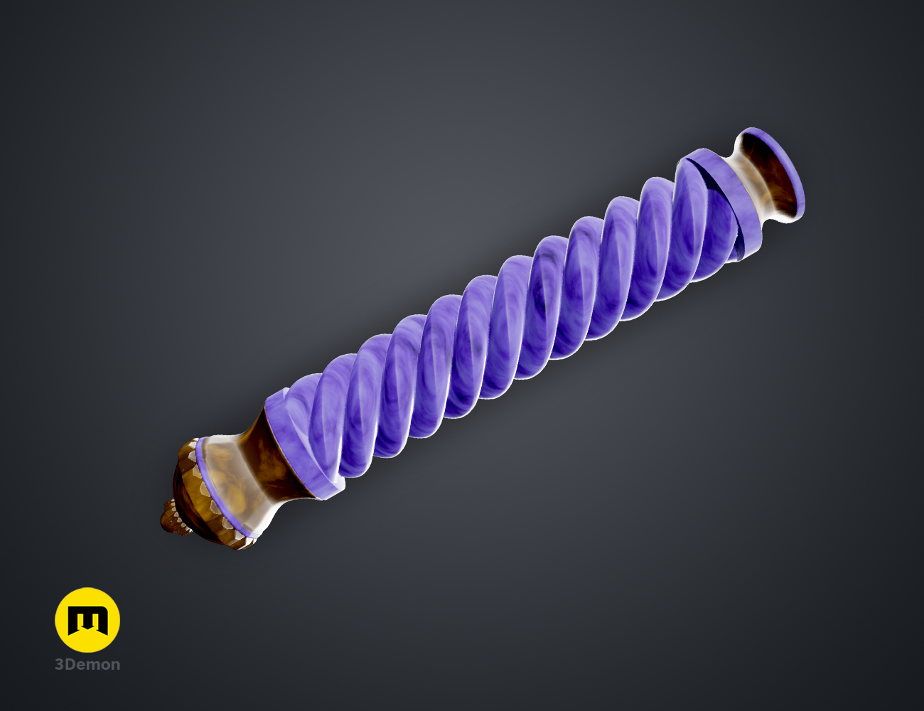 Textured 3D render of Hogwarts Legacy Wand Grips vol. 4, purple spiral grip, printable 3D model.