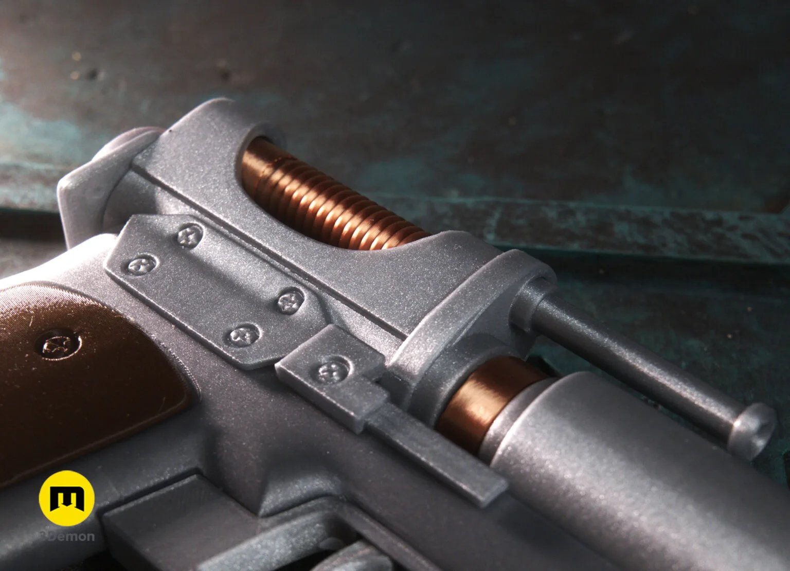 Photo of Kay Vess Blaster from Starwars. Cosplay costume 3D print STL file detail