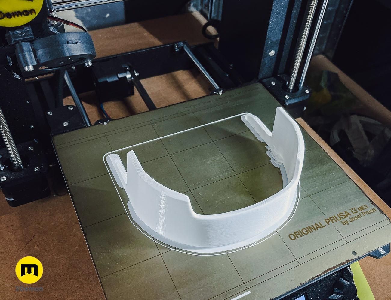 Lifestyle photo of 3D printed Sabine Speeder Helmet Ahsoka, white translucent single-part cosplay prop.