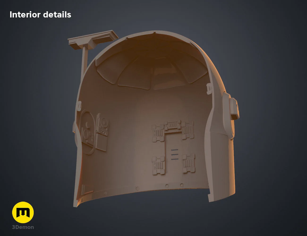 3D model render of Sabine Wren's Helmet - Ahsoka, beige 3D printed cosplay prop with ventilation grills.