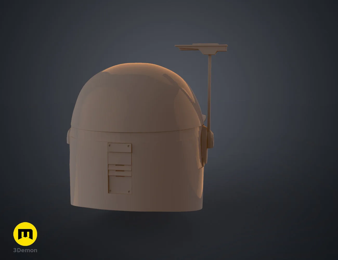 Digital 3D render of Ahsoka Sabine Wren’s Helmet STL, white dome with antenna and vent panel.