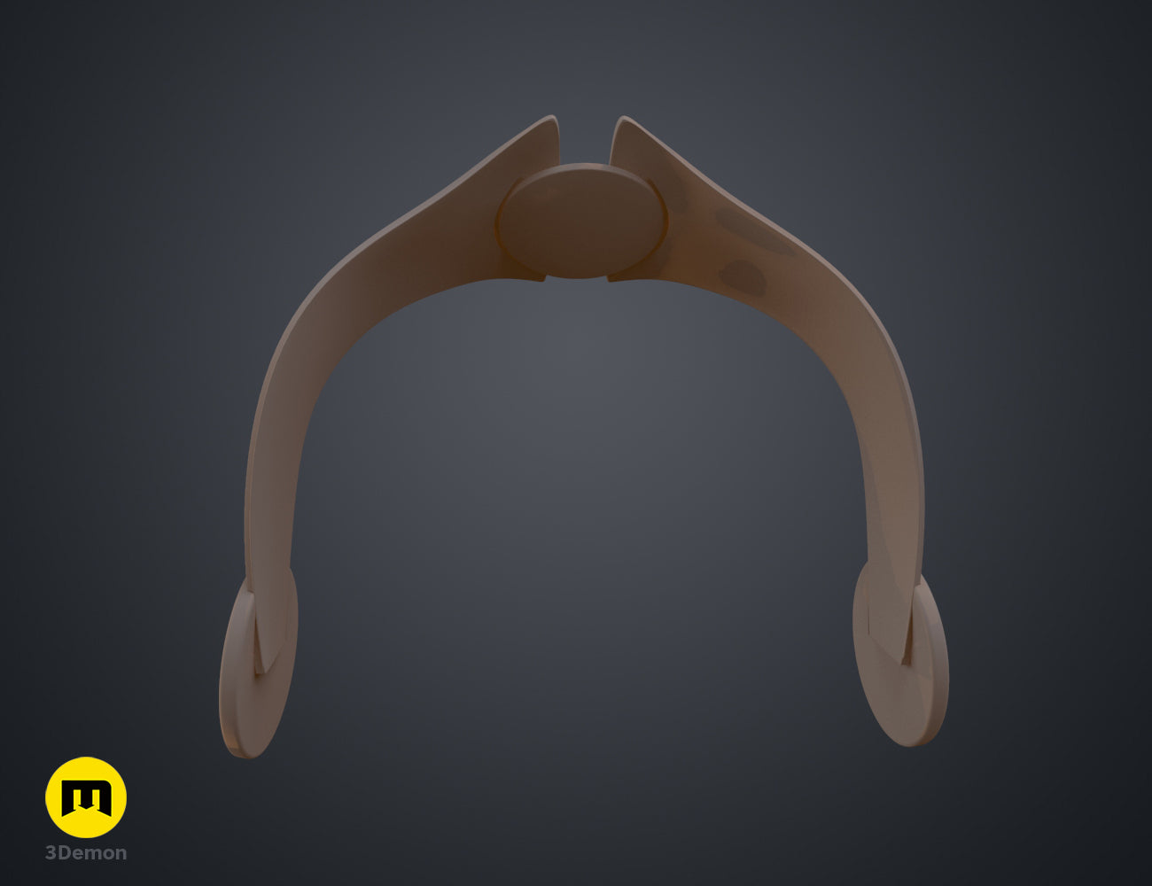 Printable 3D model of Ahsoka Tano white robe tiara, beige arched headpiece with ear loops.