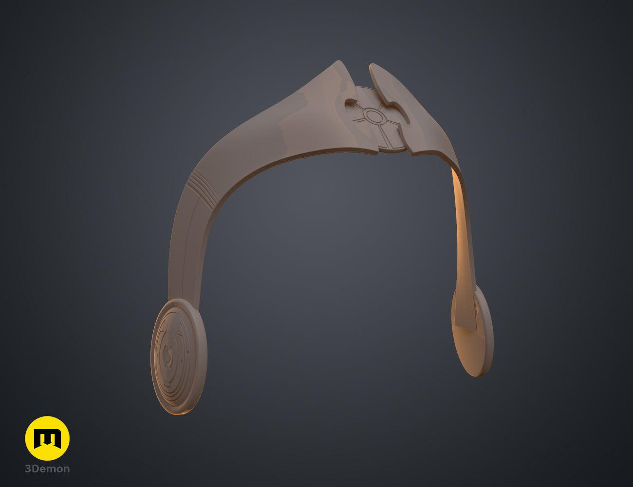 Printable 3D model of Ahsoka Tano white robe tiara, smooth beige headpiece with circular base.