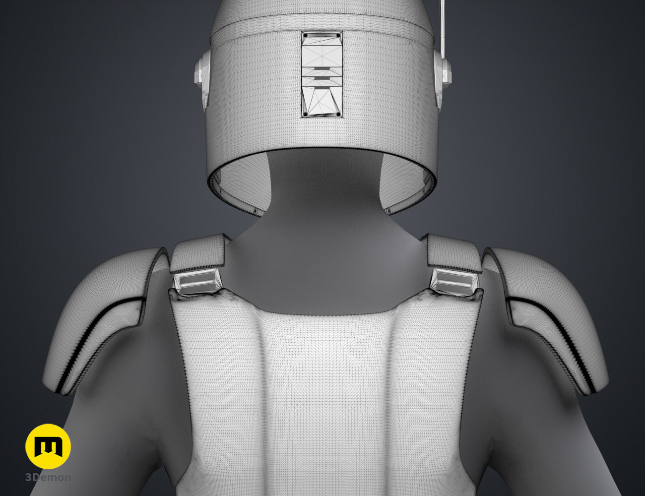 Digital 3D render of Sabine Wren Cosplay Set – Ahsoka, grey mesh shoulder armor with chest plate.