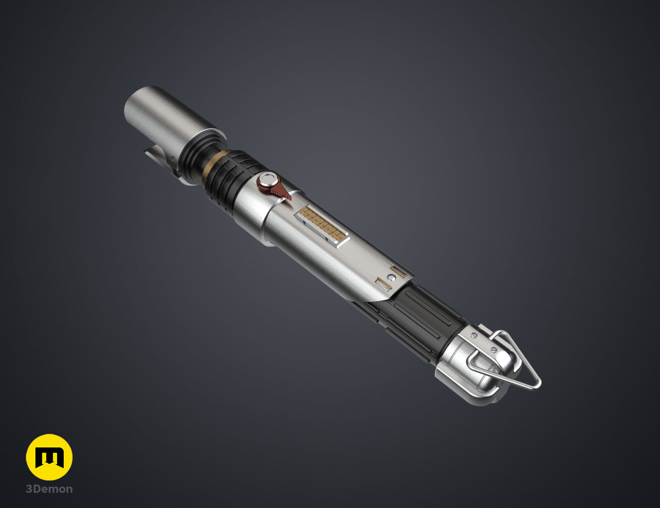 Digital 3D render of Sabine Wren Cosplay Set – Ahsoka, silver lightsaber with black grip and red emitter.