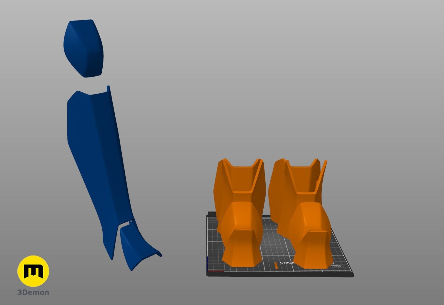 Slicer screenshot of Sabine Wren Cosplay Set – Ahsoka STL, orange dual-pronged 3D print on Prusa bed