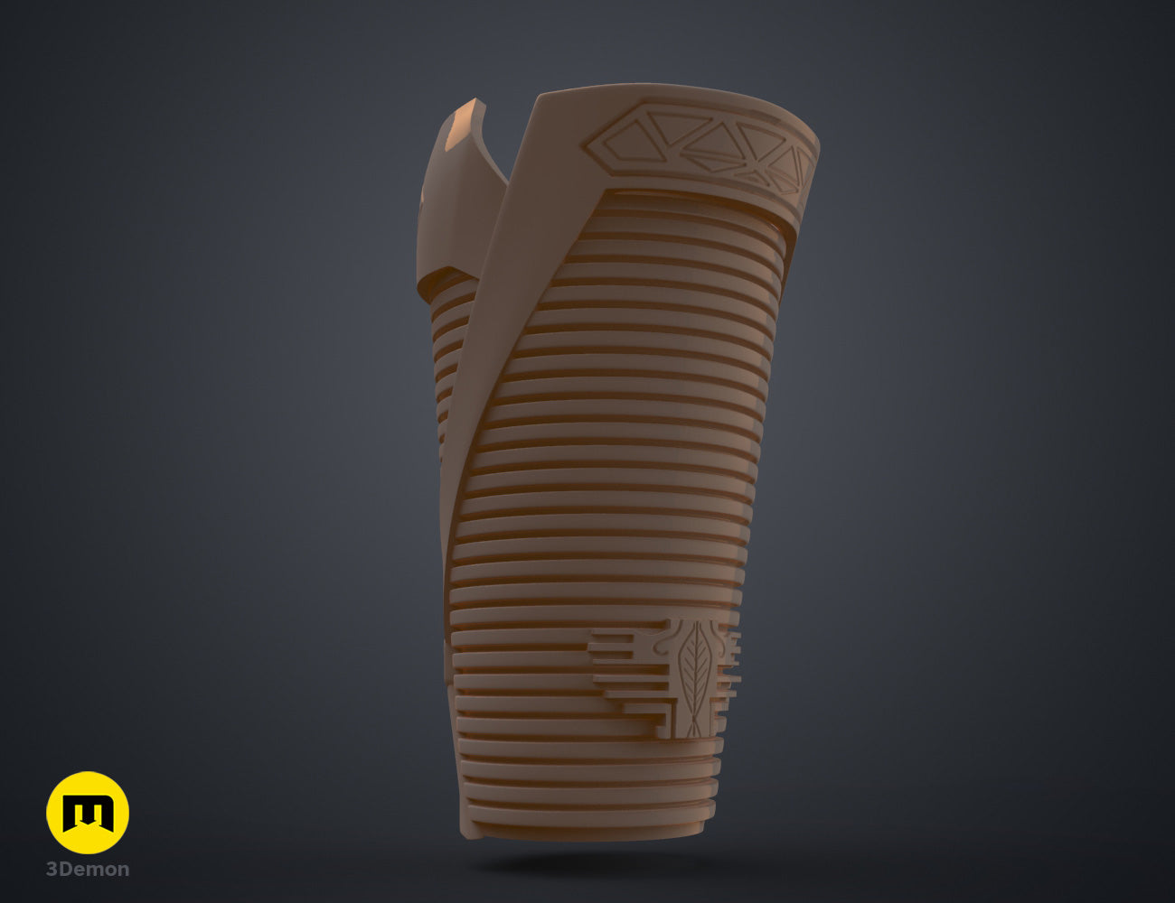 Digital 3D render of Dora Milaje General Bracers - Wakanda Forever, brown textured 3D printed cosplay prop.