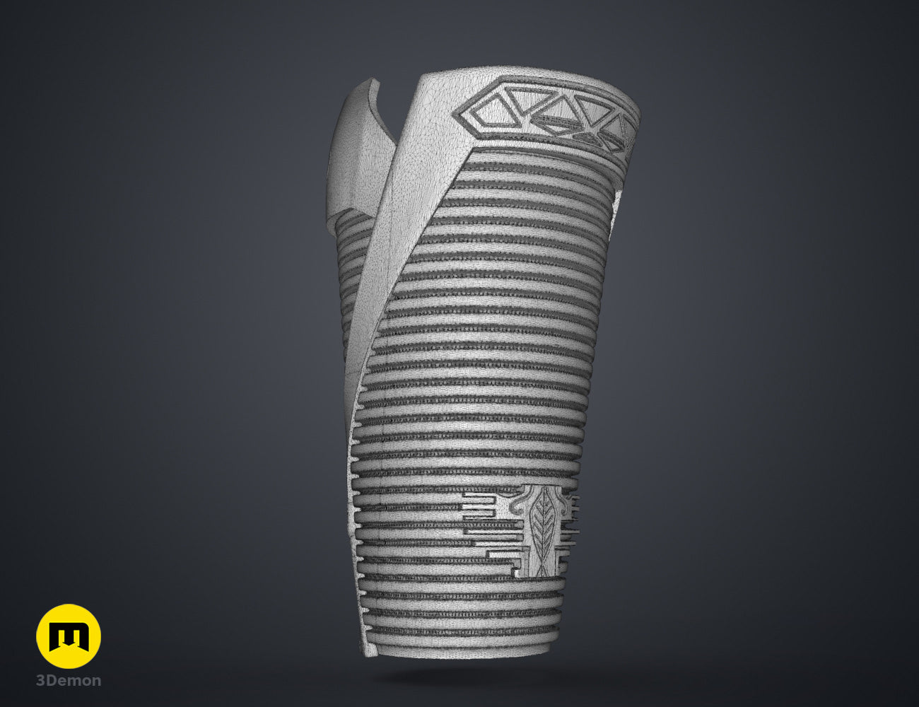 Digital 3D render of Dora Milaje General Bracers - Wakanda Forever, grey textured 3D printed cosplay prop.