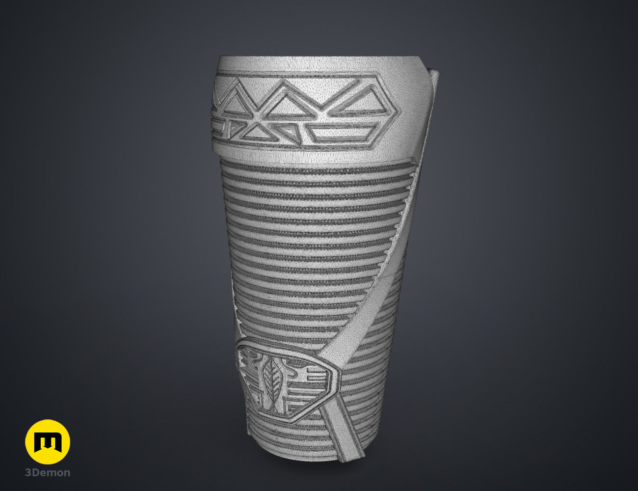 Digital 3D render of Dora Milaje General Bracers - Wakanda Forever, striped silver 3D printed cosplay prop.