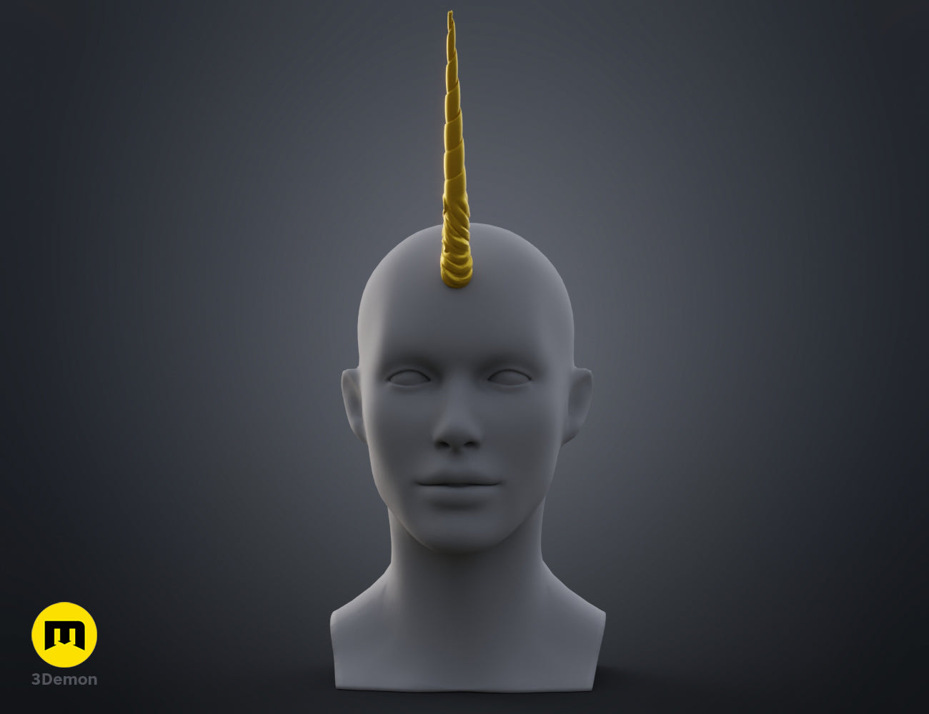 Printable 3D model of Decorated Unicorn Horn, golden twisted single horn STL.
