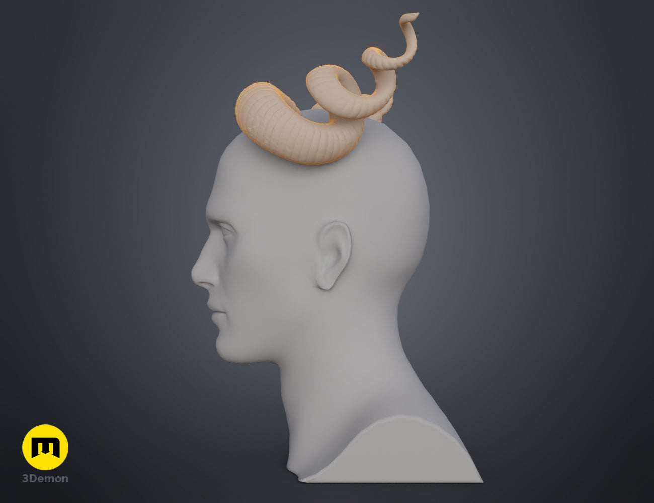 Printable 3D model of Helical horns, beige twisted dual-horn cosplay prop, 3D printed.