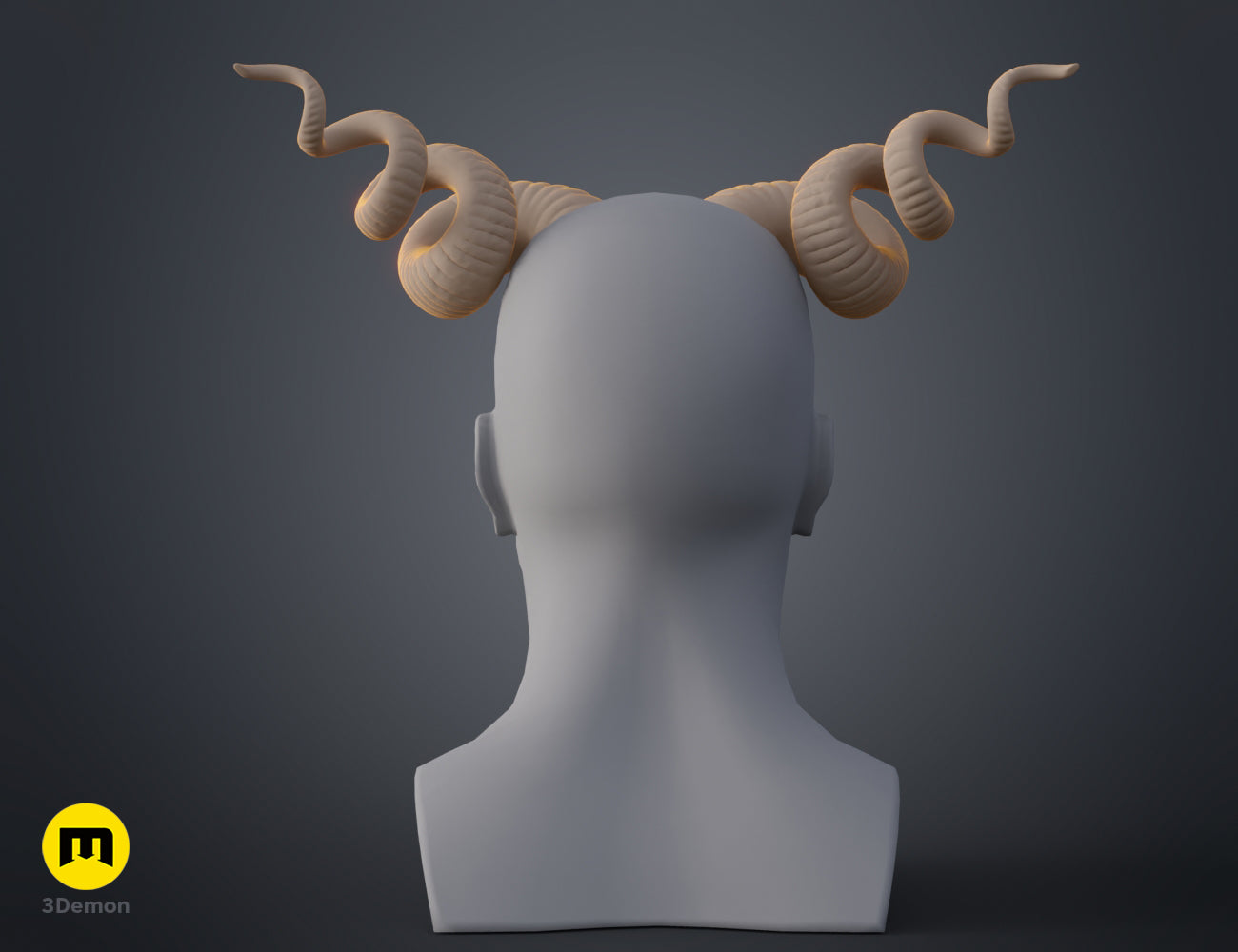 Printable 3D model of Helical horns, two twisted beige horns for cosplay prop.
