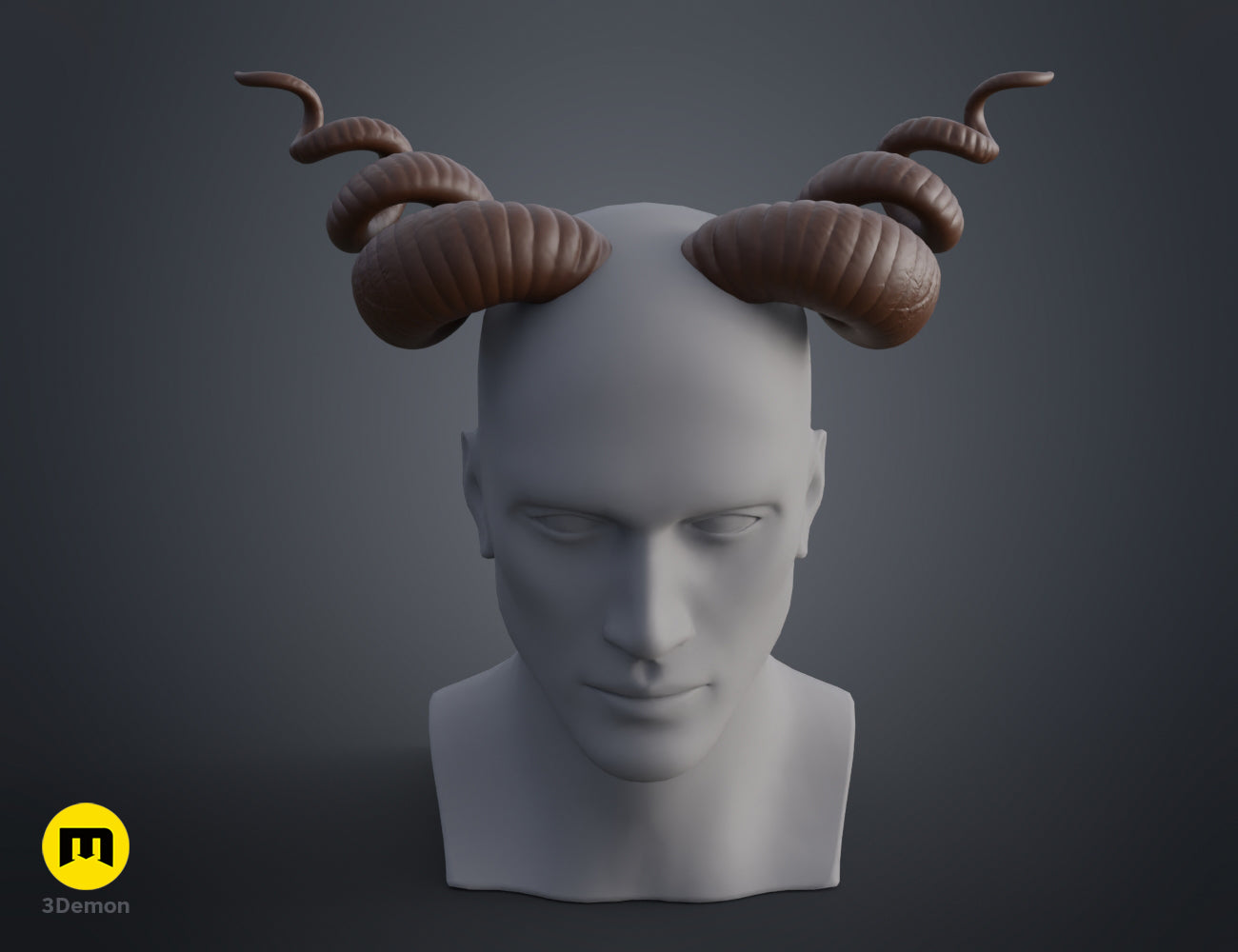 Printable 3D model of Helical horns STL, twisted brown dual-horn cosplay prop.