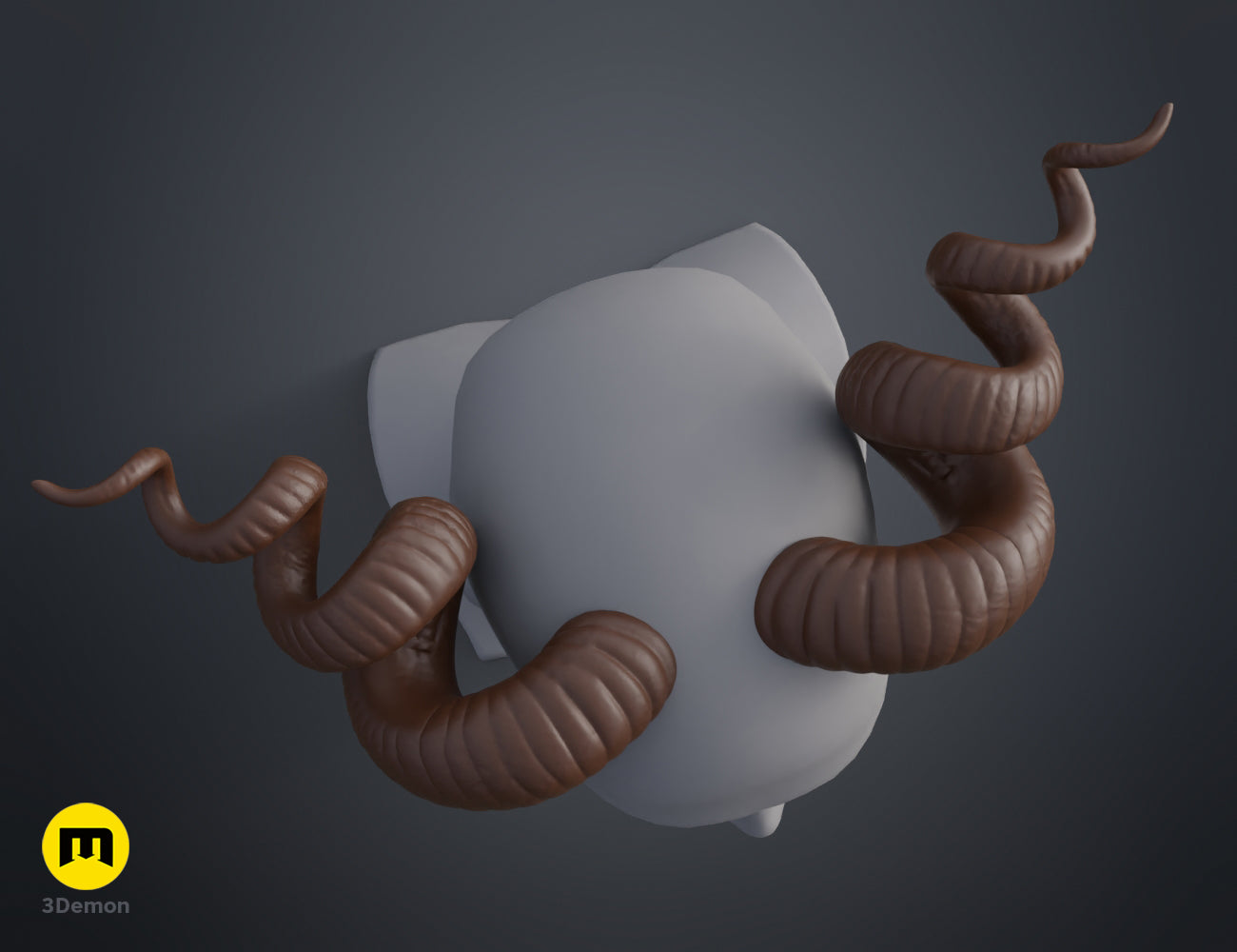 Printable 3D model of Helical horns STL, smooth white base with four brown textured tentacles.