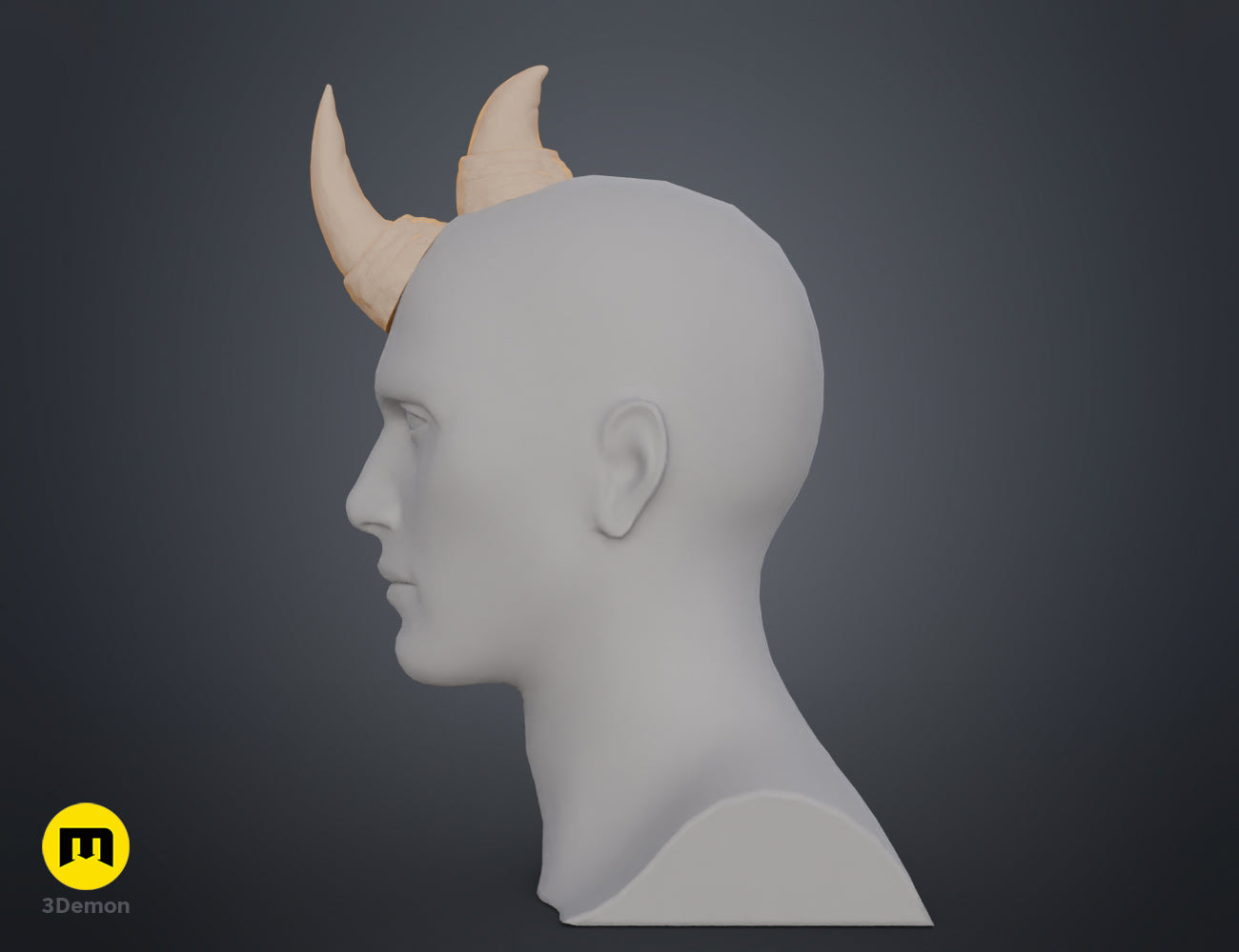 Printable 3D model of Rhino horns, dual beige curved prongs, cosplay prop STL.