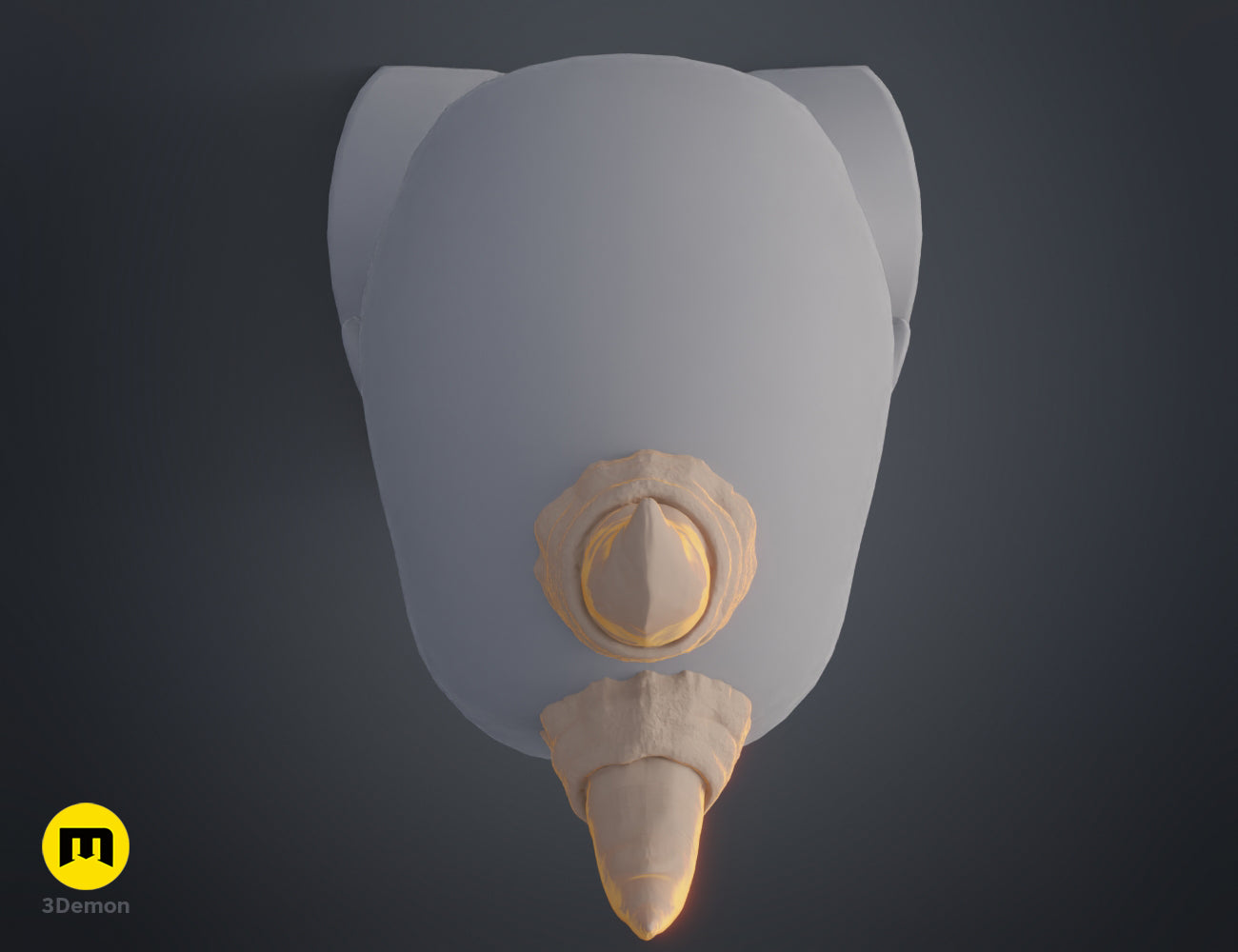Printable 3D model of Rhino horns, dual beige curved horns with smooth texture.