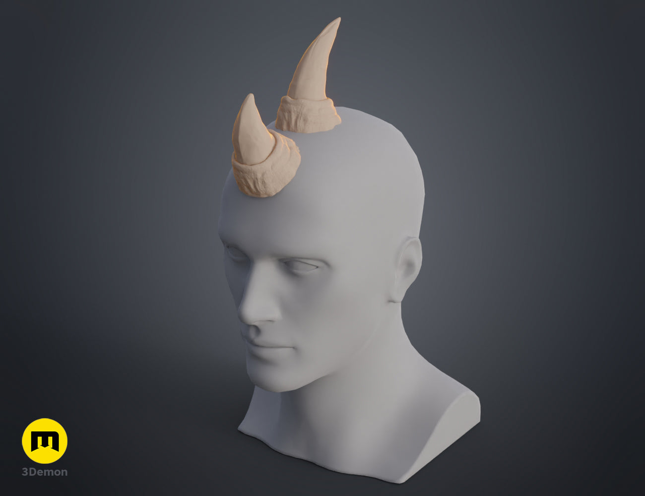 Printable 3D model of Rhino horns STL, dual curved beige horns for cosplay prop.