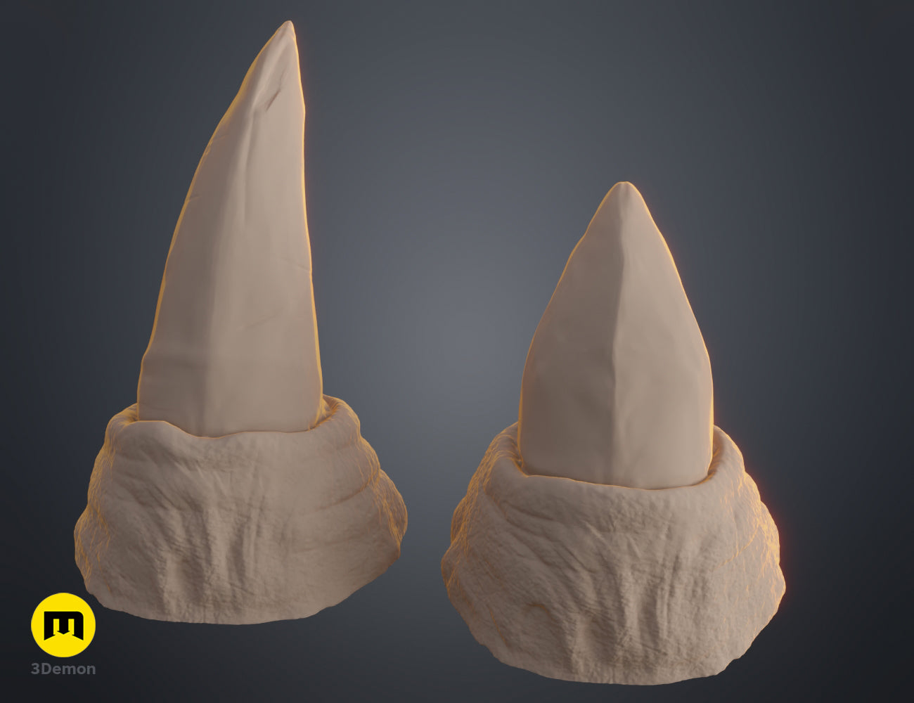 Textured 3D render of Rhino horns STL, dual beige curved horns, printable 3D model.