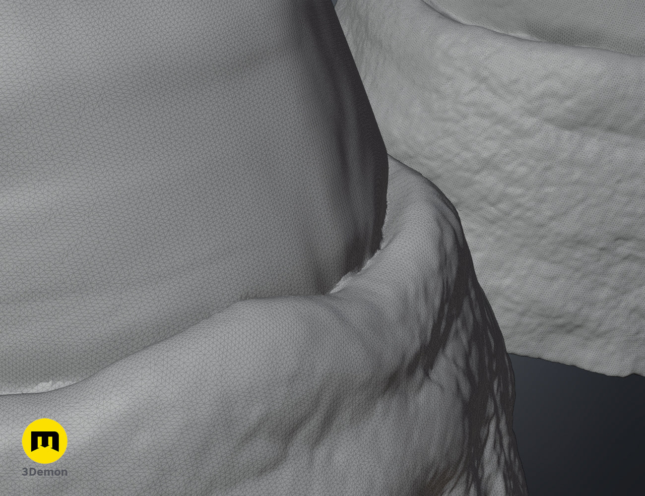 Wireframe mesh render of Rhino horns STL, grey mesh texture, dual curved prongs.