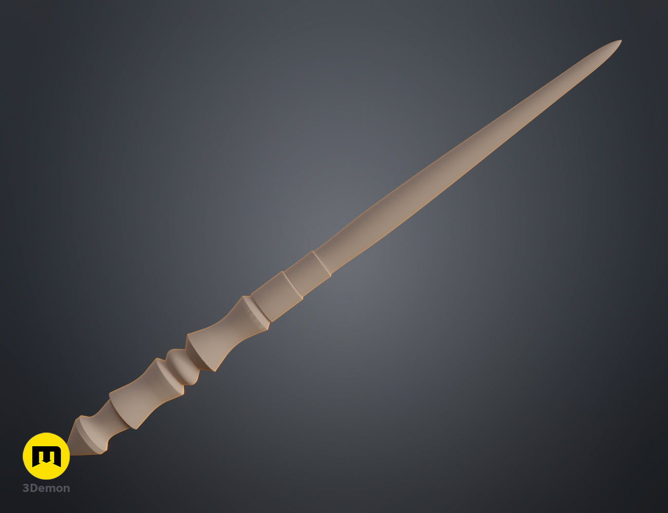 3D render of Angelina Weasley Wand STL, beige wooden-style wand with segmented grip.