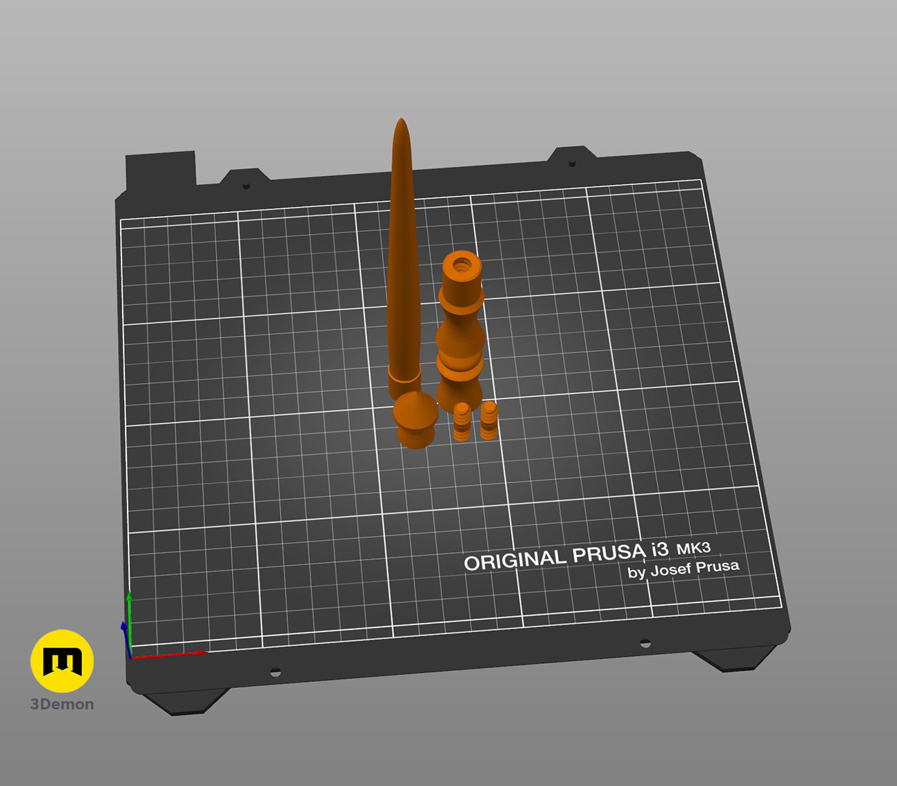 3D render of Angelina Weasley Wand 3D print, orange wand with five prongs and base parts.