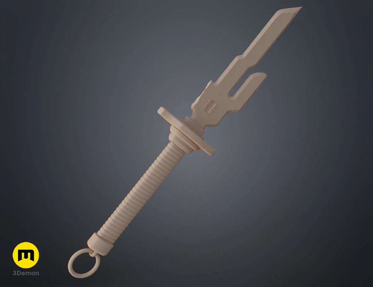 Printable 3D model of Inverted Spear of Heaven - Jujutsu Kaisen, dual-blade white hilt, textured grip.