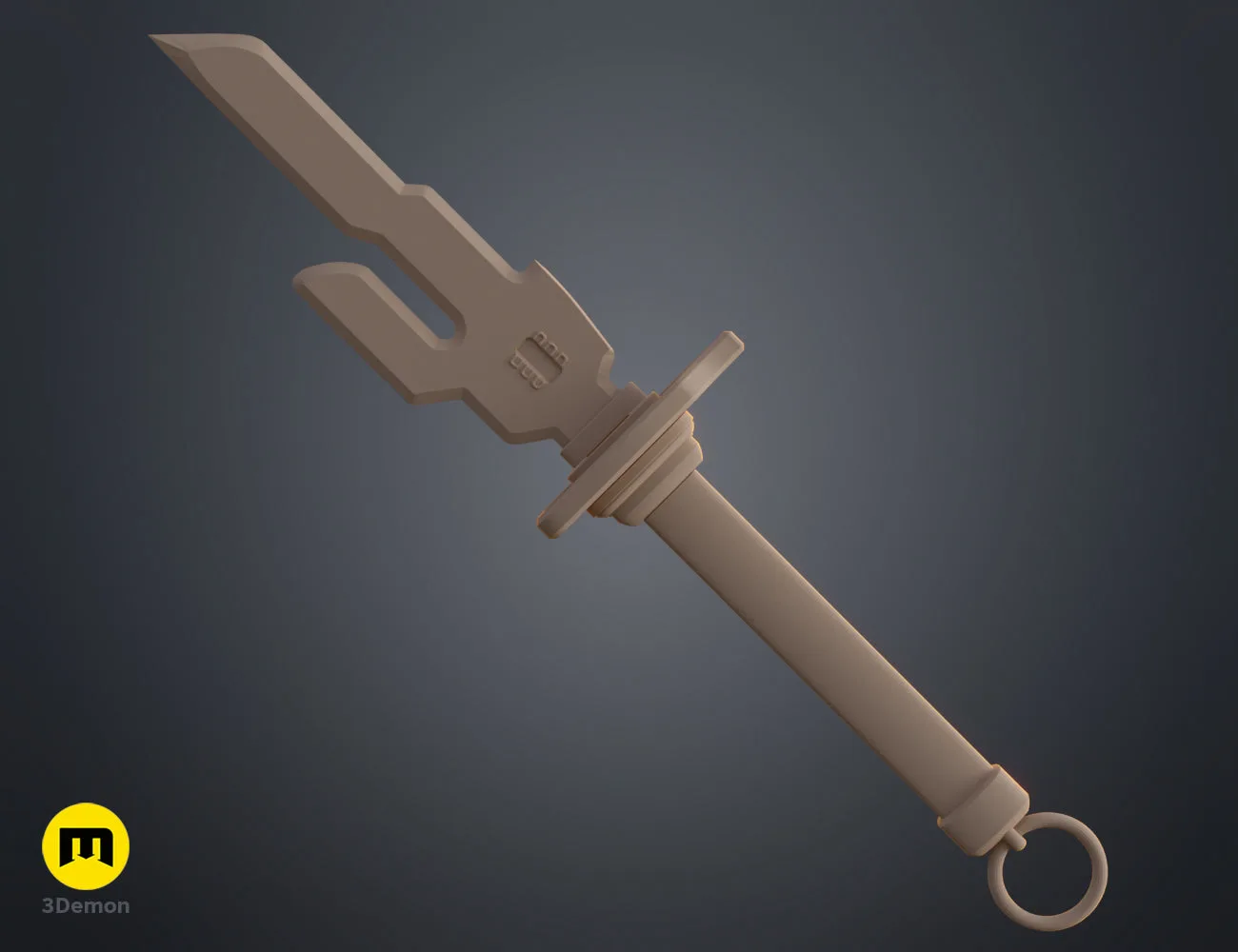 Printable 3D model of Inverted Spear of Heaven - Jujutsu Kaisen, brown dual-blade with ring handle.
