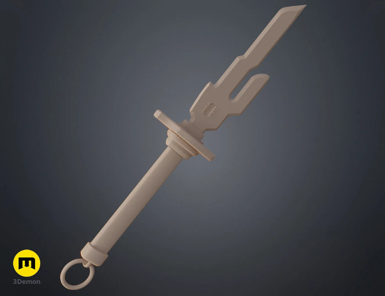 Digital 3D render of Inverted Spear of Heaven - Jujutsu Kaisen STL, pink three-pronged blade, 3D print.