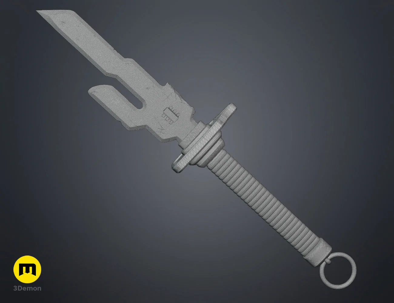 Printable 3D model of Inverted Spear of Heaven - Jujutsu Kaisen, grey dual-blade with textured grip.