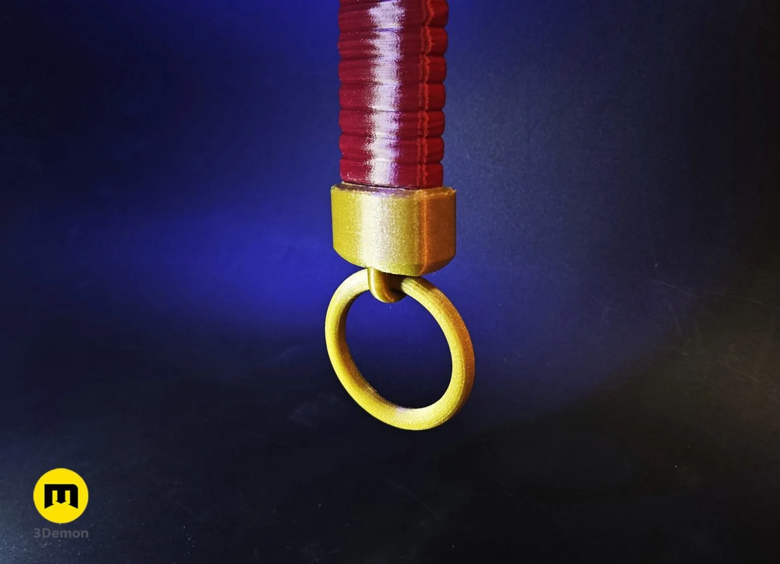 Textured 3D render of Inverted Spear of Heaven - Jujutsu Kaisen, red shaft with gold ringed handle, 3D printed cospla...