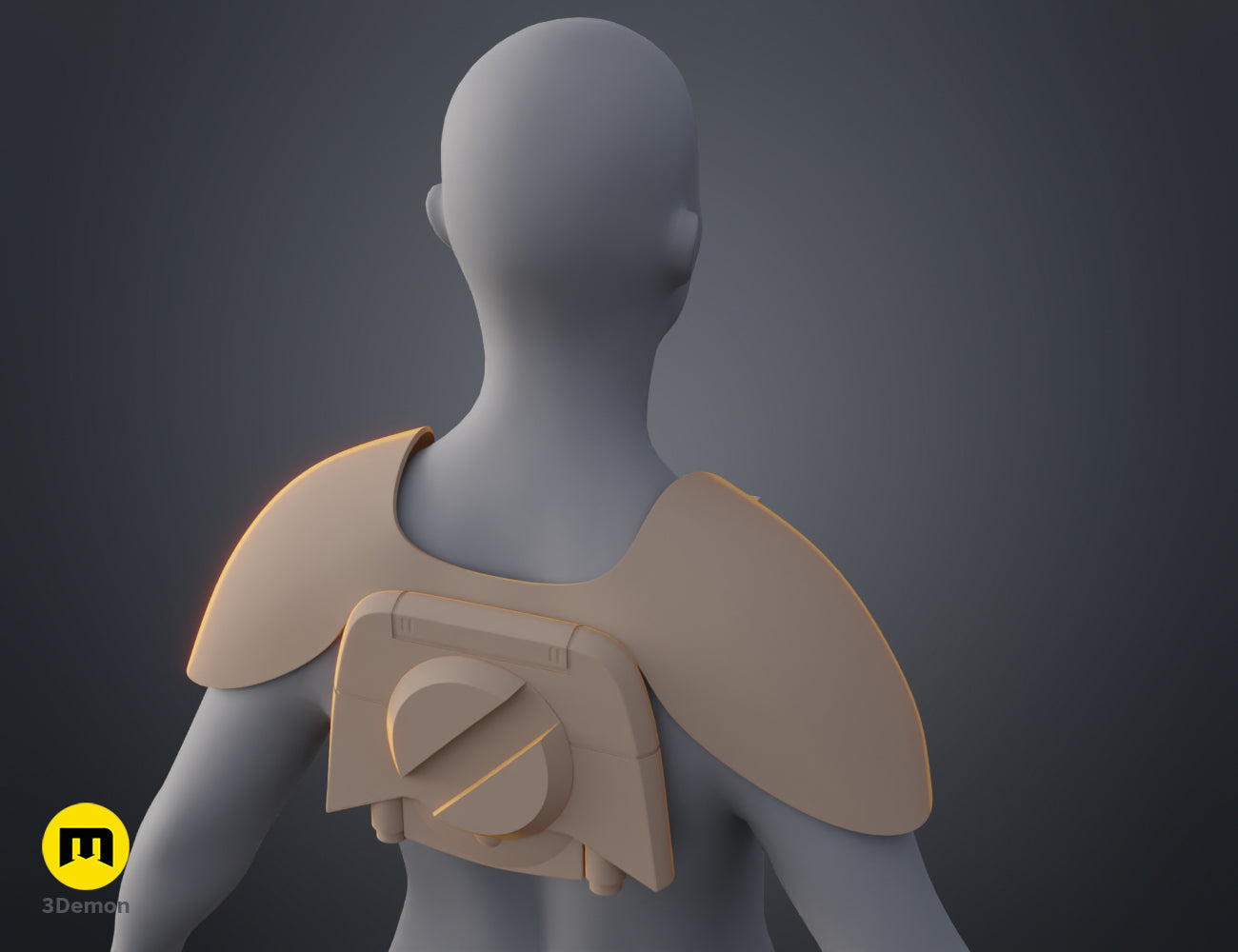 3D model render of Ketsu Onyo Armor shoulder pauldron, beige and brown segmented 3D print.