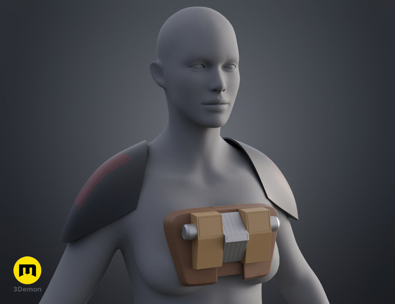 3D model render of Ketsu Onyo Armor STL, modular brown chest plate with mechanical details.