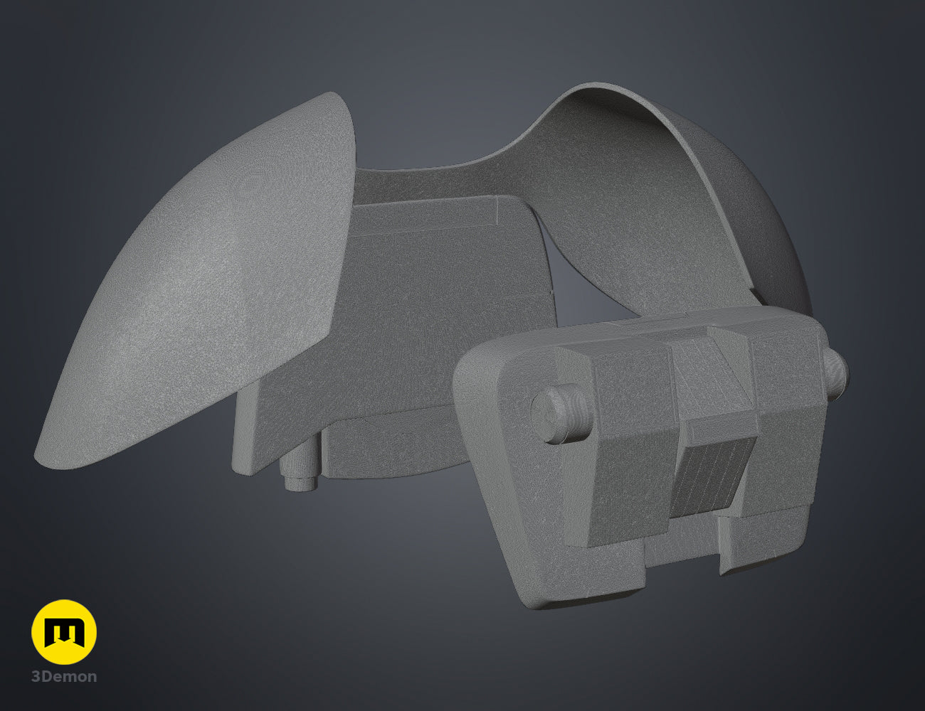 3D model render of Ketsu Onyo Armor STL, sleek grey shoulder and chest plates with angular design.