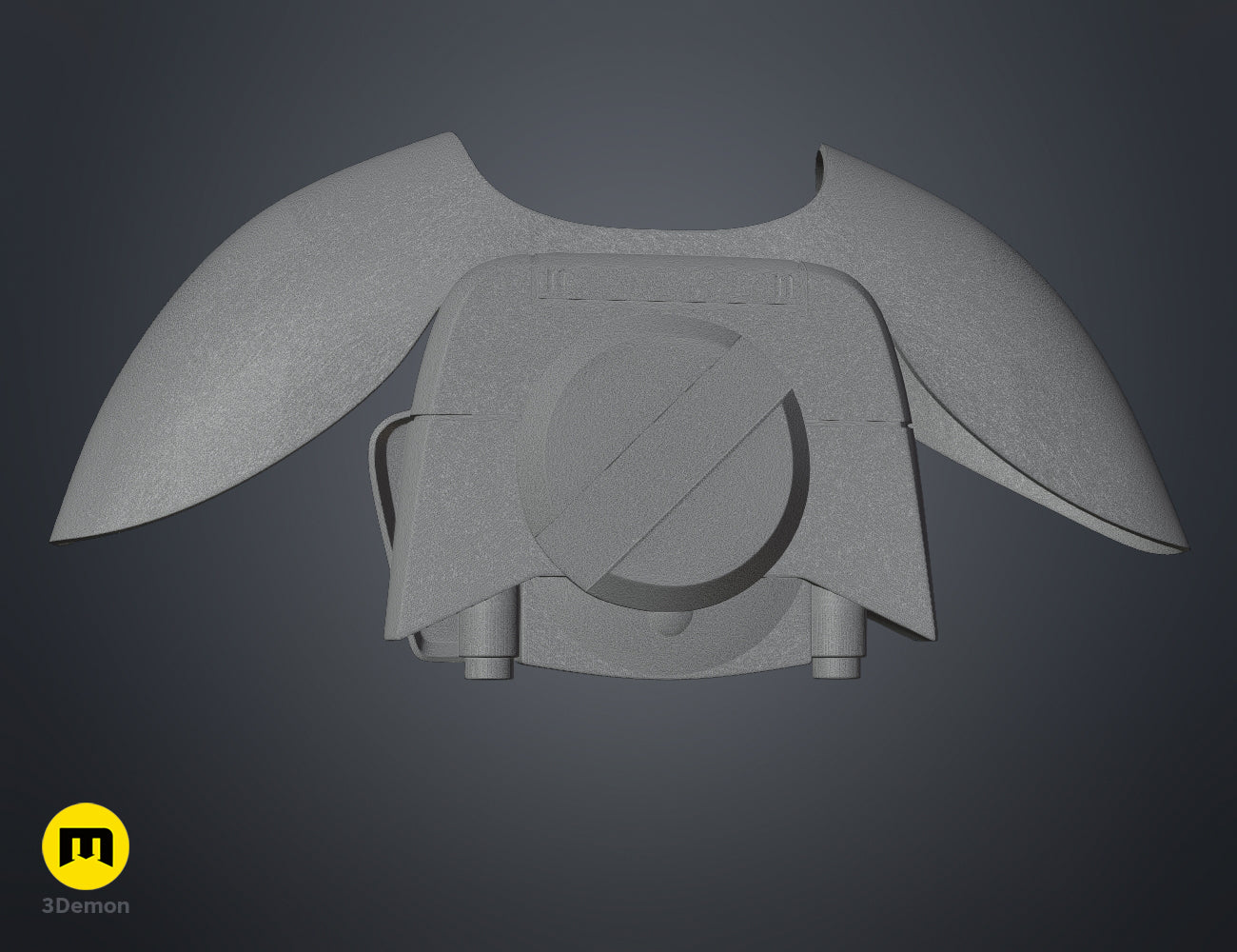 3D model render of Ketsu Onyo Armor STL, grey futuristic shoulder pauldron with curved wings.