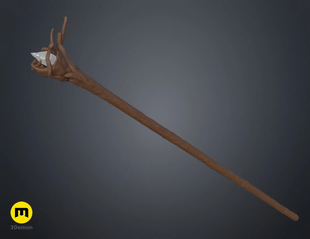 Side view colored render of the wizard staff head with a white crystal, cosplay prop STL.