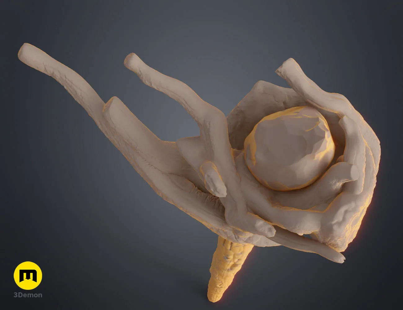 Full perspective clay render of a 3D printable wizard staff for cosplay prop making.