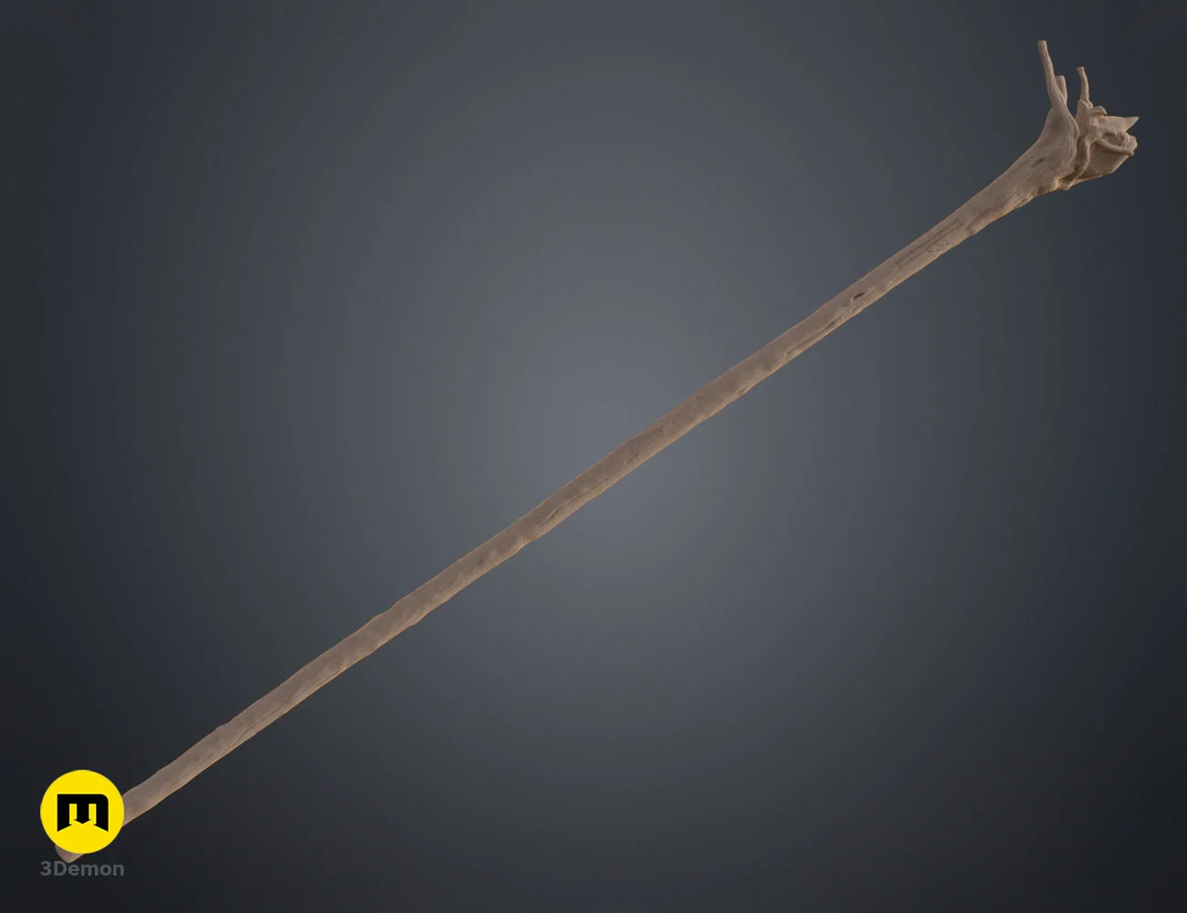 Full clay render of the wizard staff, highlighting the wooden texture for 3D printing cosplay.