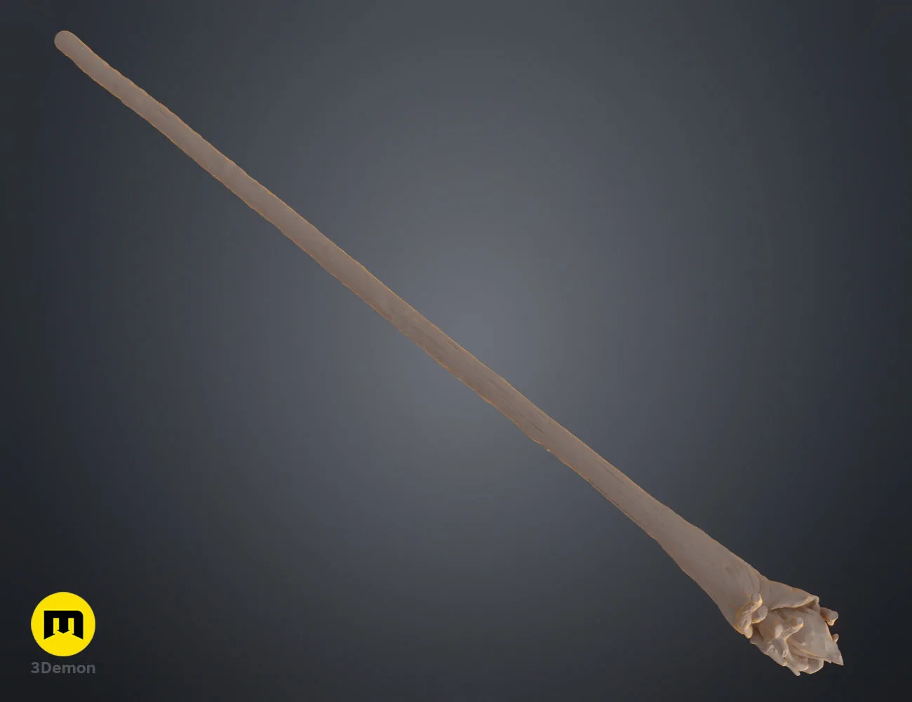 Close-up clay render of the wizard staff head with a crystal, highlighting digital details for STL printing.