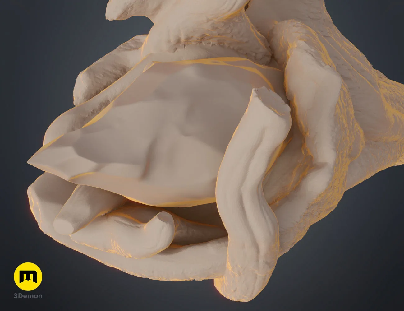 Side perspective clay render of the wizard staff head and upper shaft, STL for 3D printing.