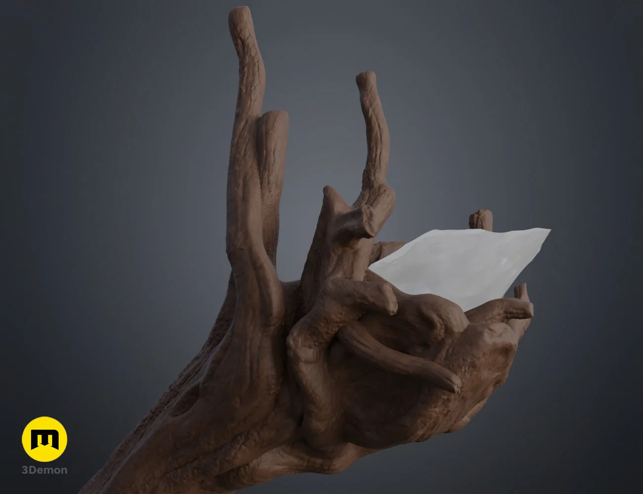 Detailed colored render of the wizard staff head featuring a white crystal and wooden texture, 3D model.