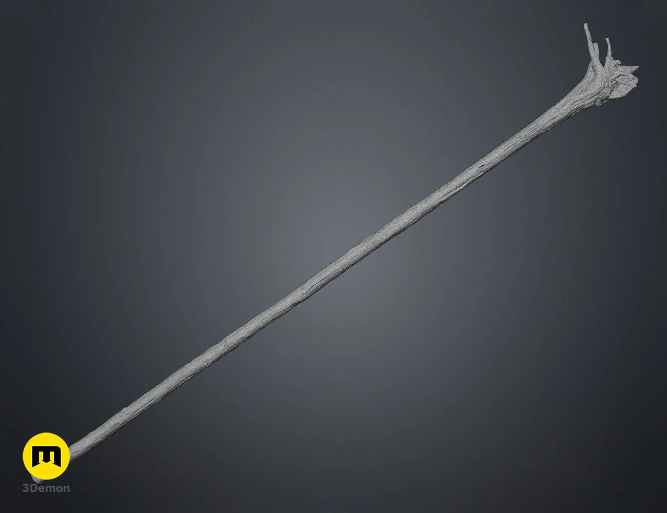 Wireframe mesh render of the full wizard staff, showing 3D model polygon geometry for STL printing.