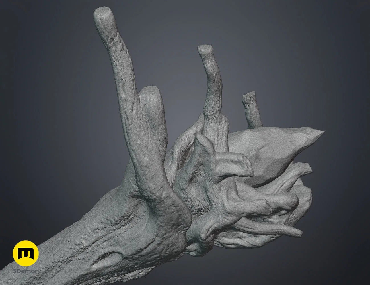 Wireframe mesh render of the wizard staff head, highlighting the digital STL topology for cosplay.