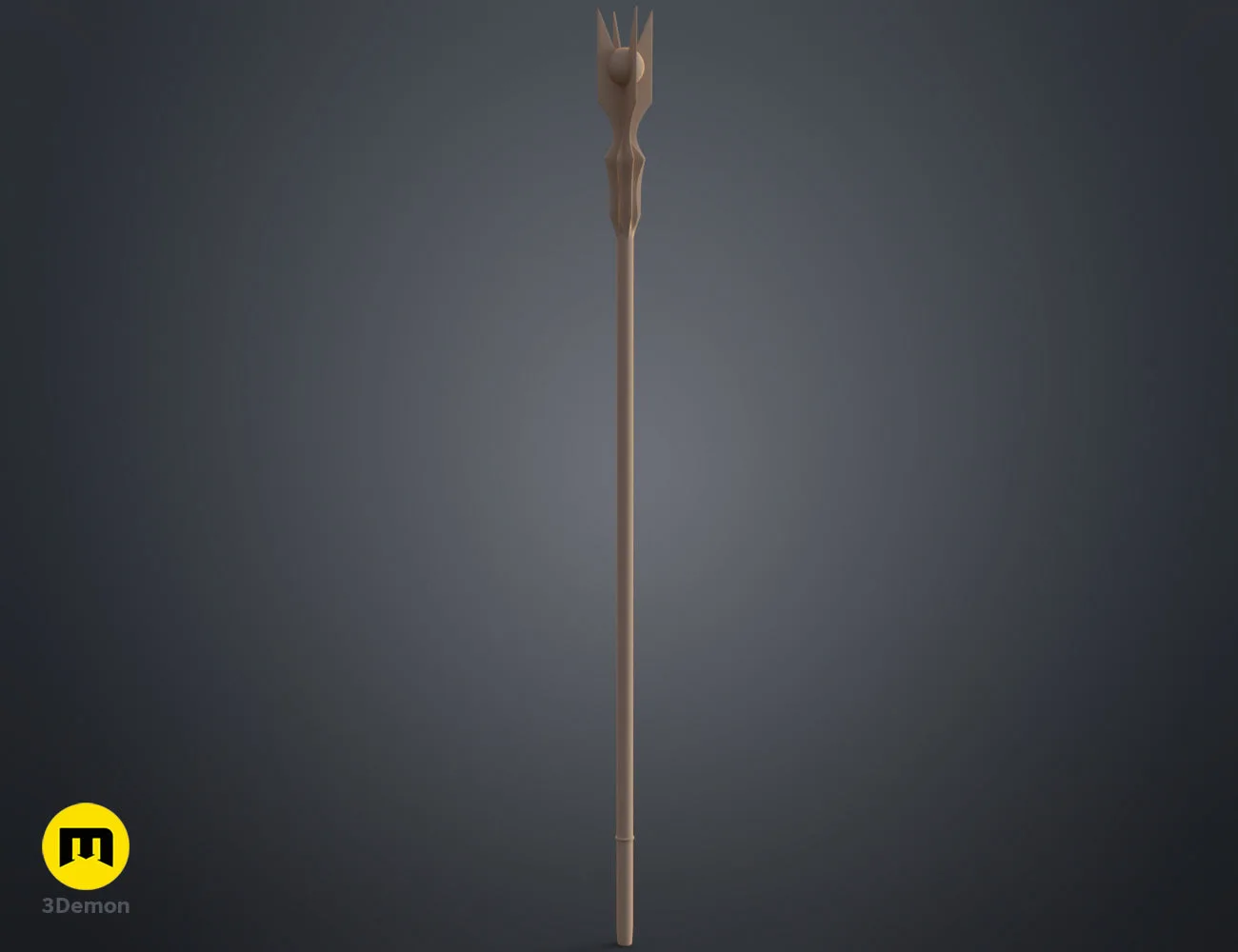 Side perspective clay render of the wizard staff head, showing intricate details of the 3D model for cosplay.