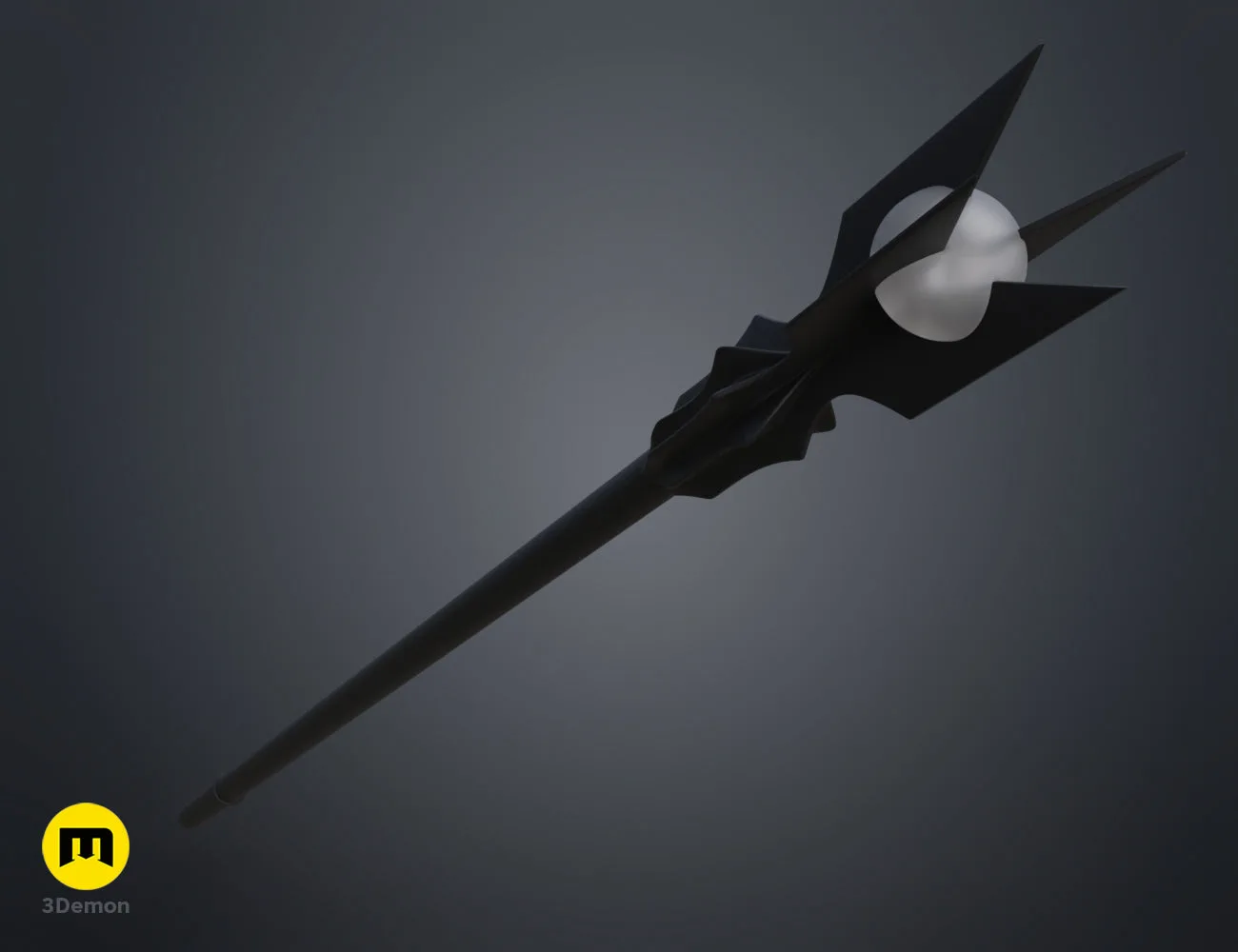 Top-down colored render of the wizard staff head with a white orb, 3D printable cosplay prop.