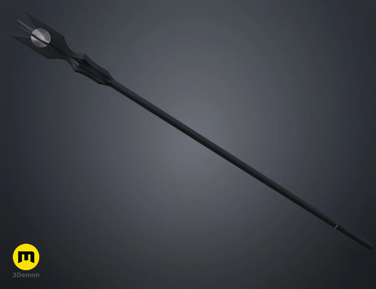 Close-up colored render of the wizard staff head with four sharp prongs holding a white sphere, STL model.