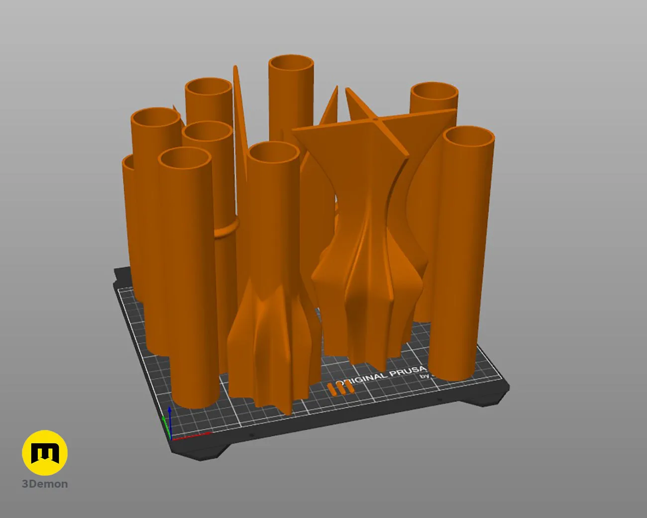 3D printing slicer screenshot showing various grey STL parts of the wizard staff on a virtual build plate.