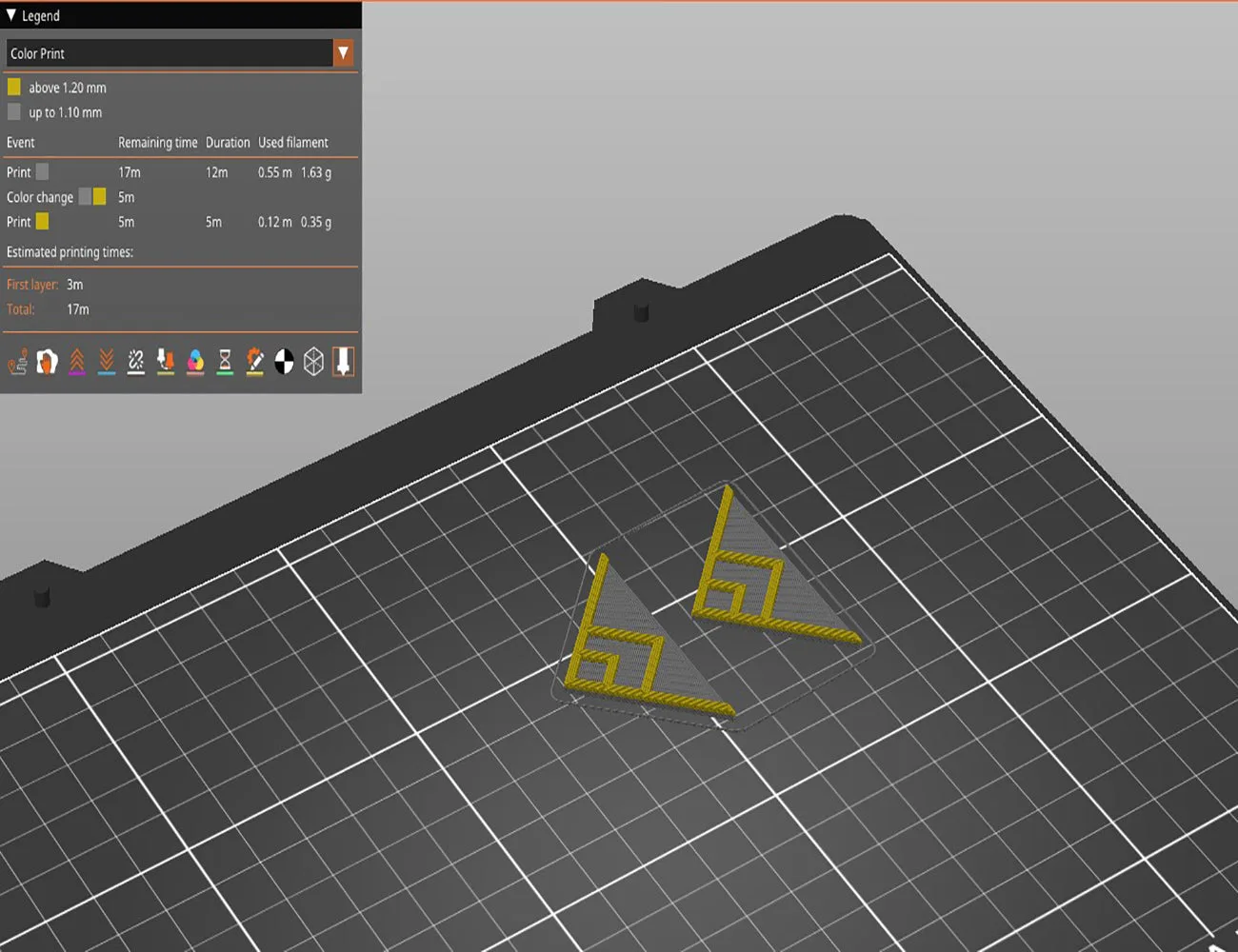 3D slicer software preview of the handle and trigger guard parts for the Caitlyn rifle model.