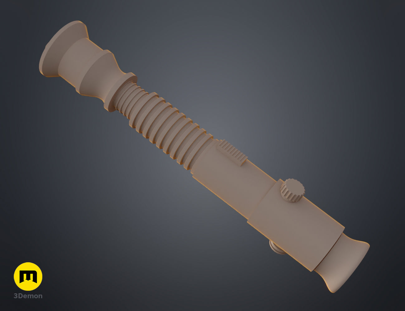 3D render of the Aayla Secura lightsaber hilt in a solid grey color, showing pommel and grip texture.