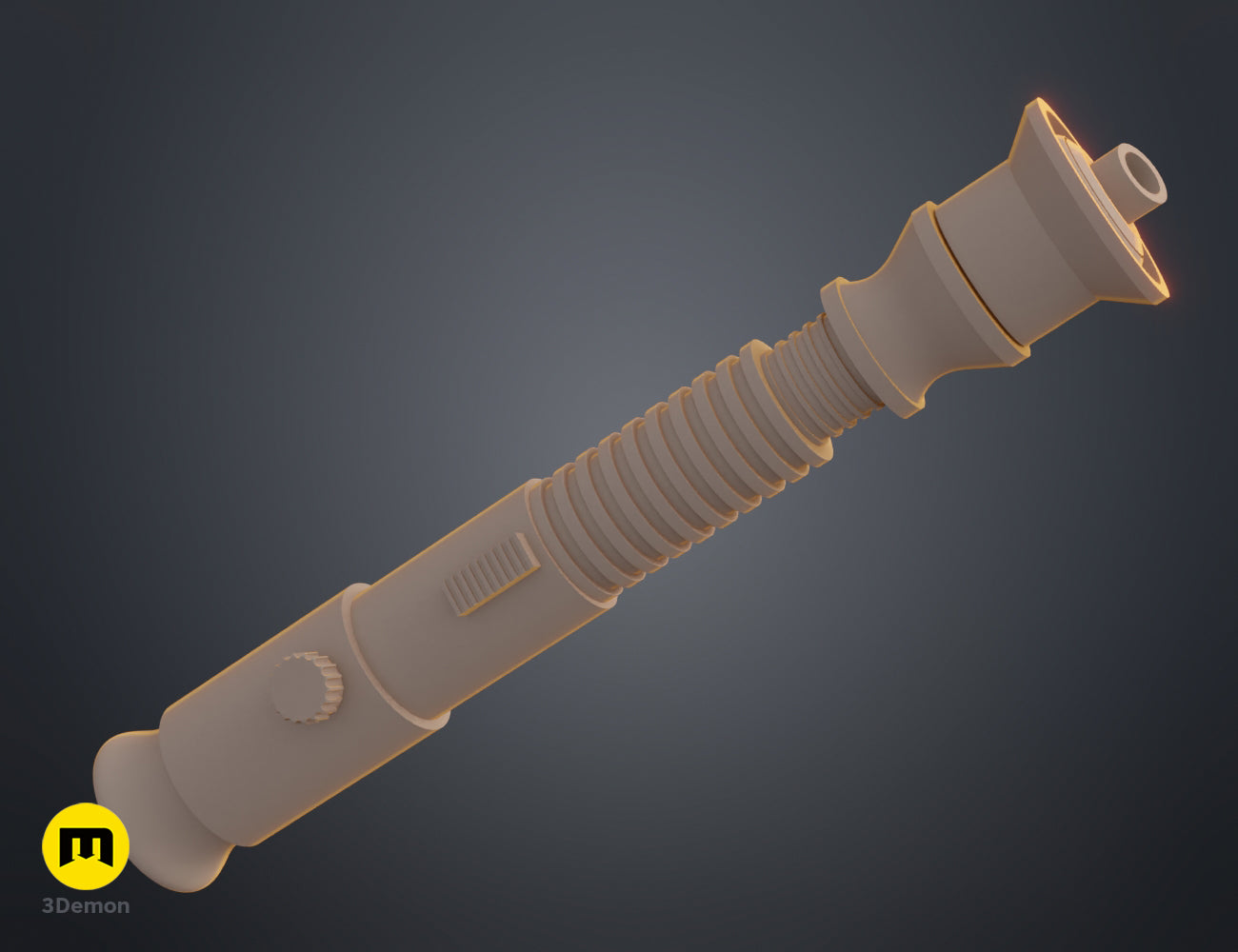 Full side-view 3D render of the Aayla Secura lightsaber hilt model in a solid grey color.