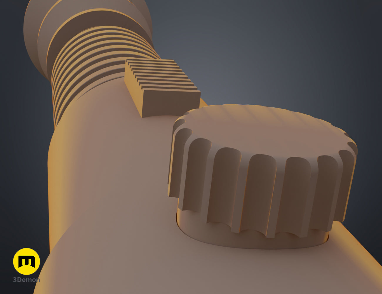3D render of the Aayla Secura lightsaber hilt in a solid grey color, perspective view showing full length.